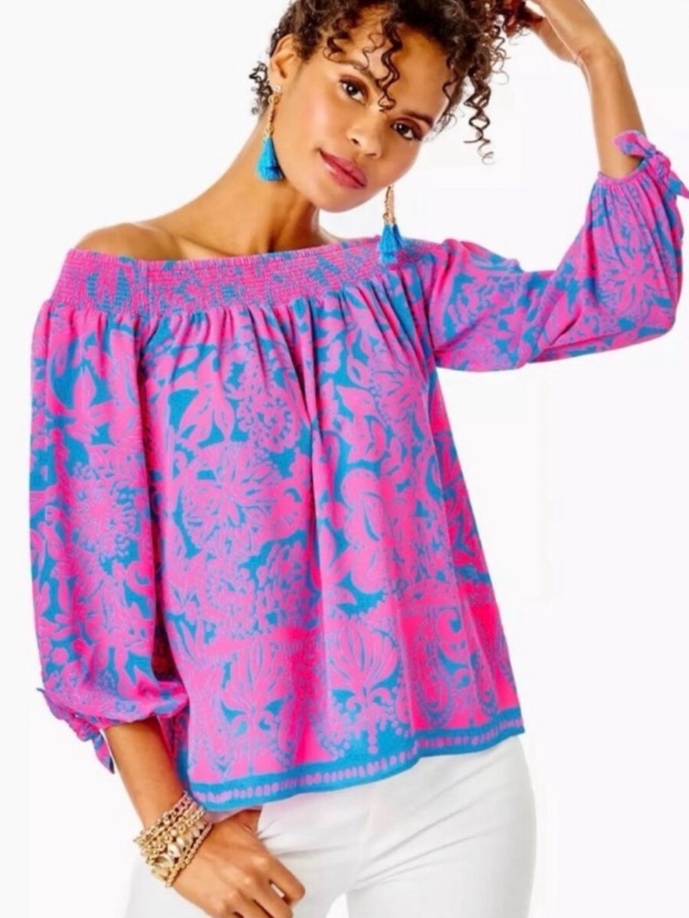 Lilly Pulitzer Maryellen Floral Off-Shoulder Blouse NWT Sz S Resortwear Cruise